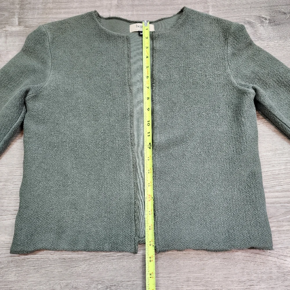 BE GOOD Organic Cotton Grean Open Face Cardigan Jacket Size Medium